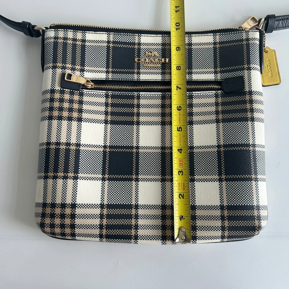 Coach Rowan File Bag Plaid Midnight Navy Coated Canvas Crossbody Excellent